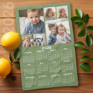 Paño De Cocina Calendario con 6 Collages de fotos - Verde sabio