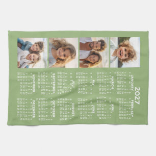 Paño De Cocina Calendario con collage de 4 fotos - Verde salvia