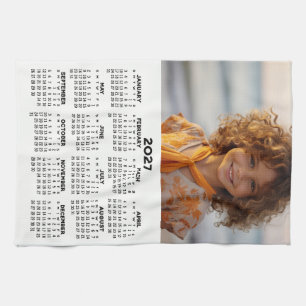 Paño De Cocina Calendario con Foto - Vista Anual - Blanco Negro