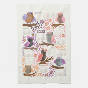 Paño De Cocina Calendario de 2023 años Whimsical Owls Fun Cute
