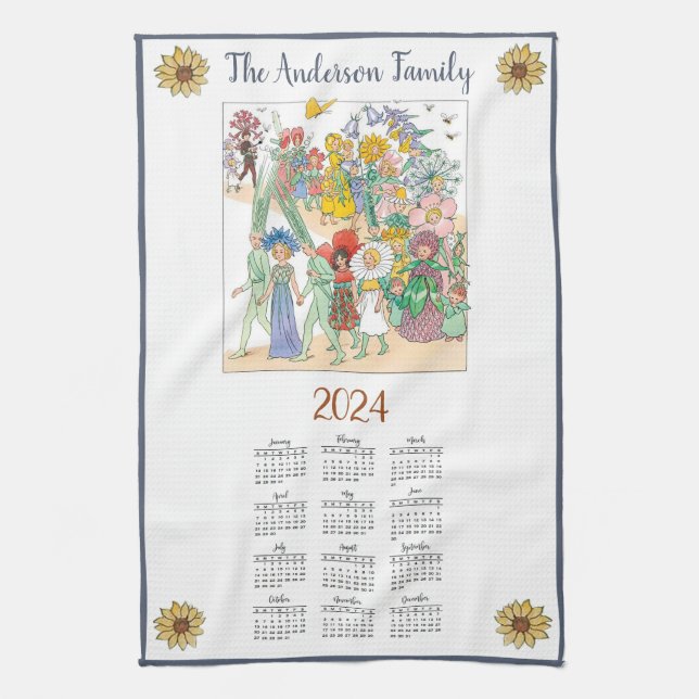 Paño De Cocina Calendario de 2024 años Elsa Beskow | PERSONALIZAD (Vertical)