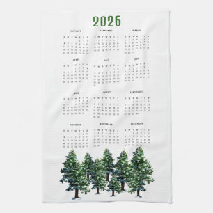 Paño De Cocina Calendario de Acuarela de Pinos 2026