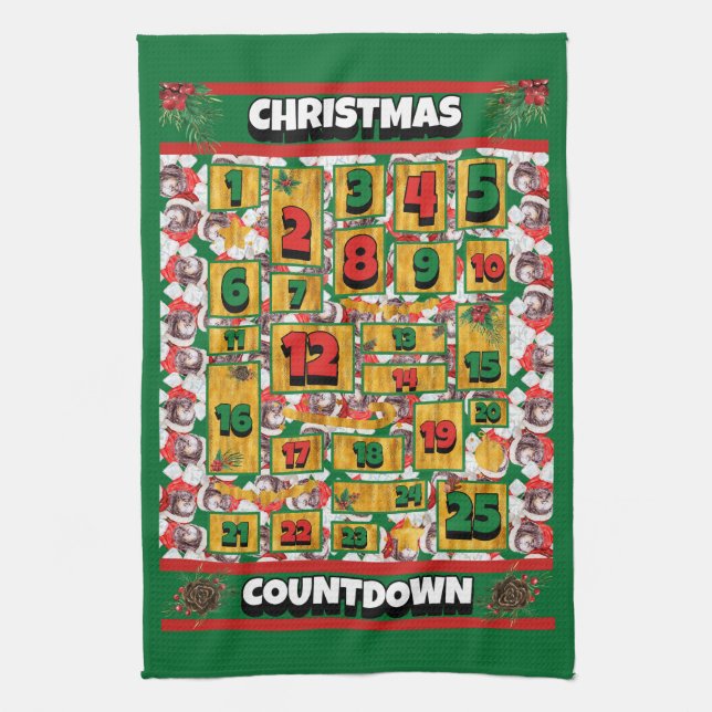 Paño De Cocina Calendario de Adviento de Navidad para perros Newf (Vertical)