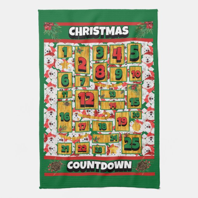 Paño De Cocina Calendario de Adviento de Navidad Samoyed Countdow (Vertical)