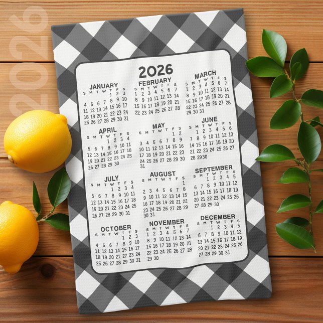 Paño De Cocina Calendario de año completo - Comprobación de la ca (2026 Calendar)