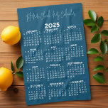 Paño De Cocina Calendario de año completo - Déjame comprobar mi<br><div class="desc">Azul y Blanco - Un calendario mínimo y básico de 12 meses con un fondo de color sólido. Las fuentes son simples de leer y los colores pueden cambiarse. — Si abre el área de personalizar, se le llevará a un área de diseño avanzada donde puede cambiar el color de...</div>