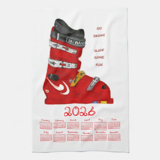 Paño De Cocina Calendario de Botas de Esquí Diviértete Esquíando  (Vertical)