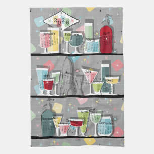 Paño De Cocina Calendario de Cócteles Retro Atómica 2026