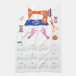 Paño De Cocina Calendario de costura de Cottagecore de Arte Popul