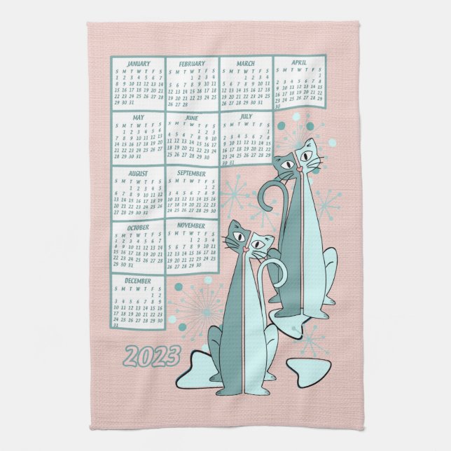 Paño De Cocina Calendario de Curiosos Gatos Retro a Mediados del  (Vertical)