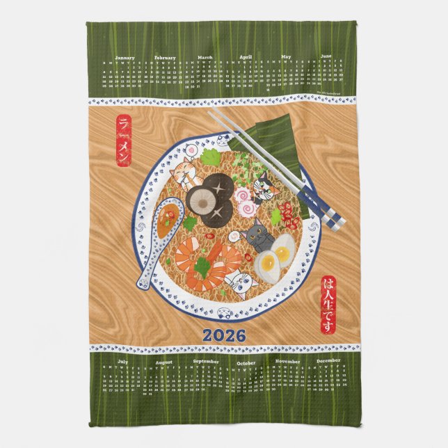 Paño De Cocina Calendario de Funny Ramen Noodle Bowl 2026 (Vertical)