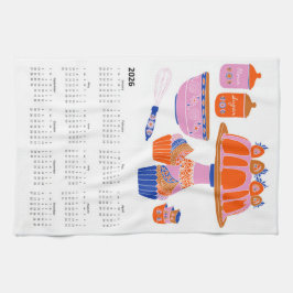 Paño De Cocina Calendario de hornear Cottagecore de Arte Popular 