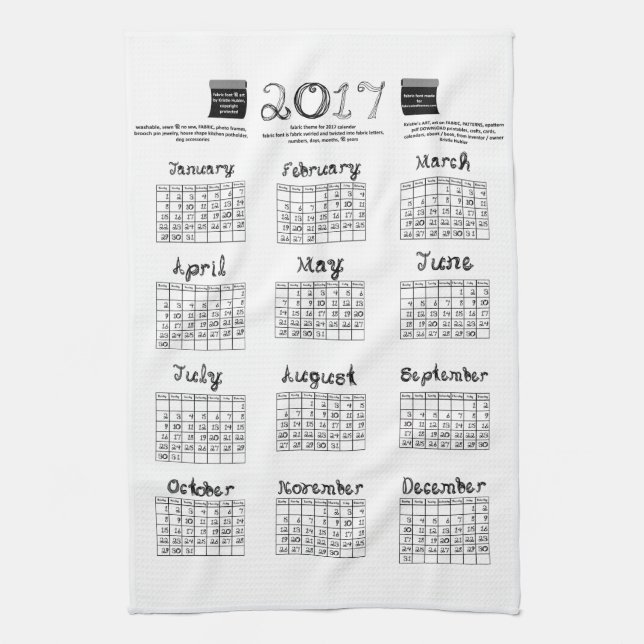 Paño De Cocina calendario de la fuente 2017 del tema de la tela (Vertical)