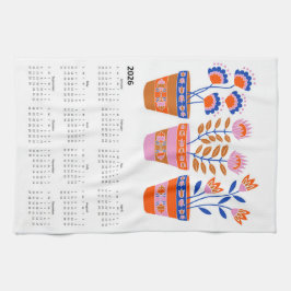 Paño De Cocina Calendario de macetas de flores de arte folclórico