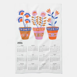 Paño De Cocina Calendario de macetas de flores de arte folclórico