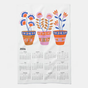Paño De Cocina Calendario de macetas de flores de arte folclórico
