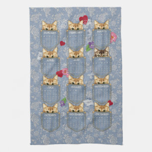 Paño De Cocina Calendario de Mascotas de bolsillo de gatitos 2024