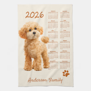 Paño De Cocina Calendario de perro caniche de juguete 2026