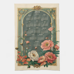 Paño De Cocina Calendario de regalos de Art Nouveau Peony 2025