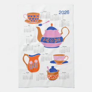 Paño De Cocina Calendario de tiempo del té de Cottagecore de Arte