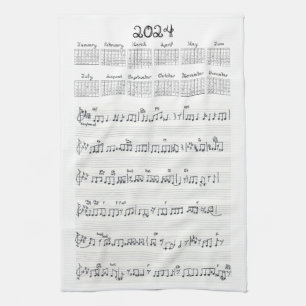 Paño De Cocina Calendario de tipos de letra de estructura de músi