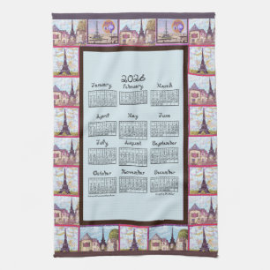 Paño De Cocina Calendario del Collage 2026 inspirado en la Torre 