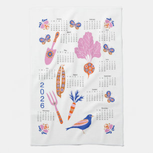 Paño De Cocina Calendario del Jardín Veg de Arte Popular 2026