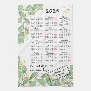 Paño De Cocina Calendario Elegante Personalizado Eucalyptus 2026