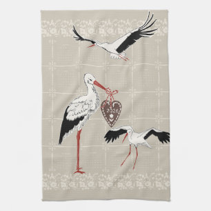 Paño De Cocina Calendario Elegante Stork Folk Beige Cálido 2026