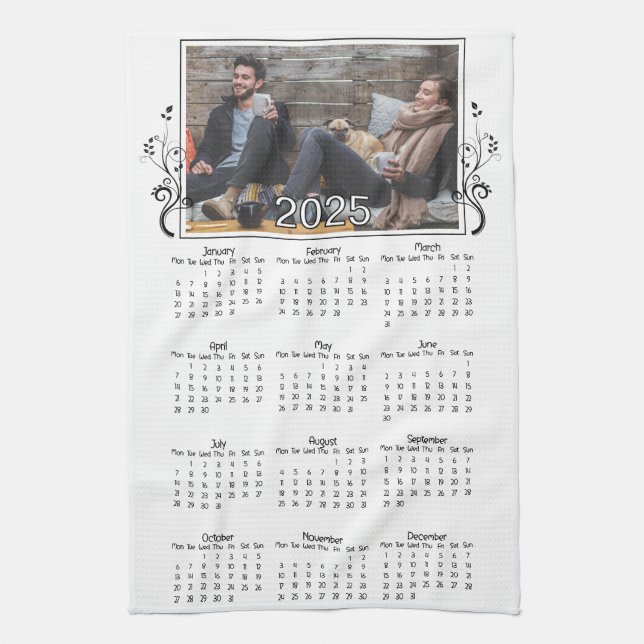 Paño De Cocina Calendario fotográfico del año 2025 con follaje (Vertical)
