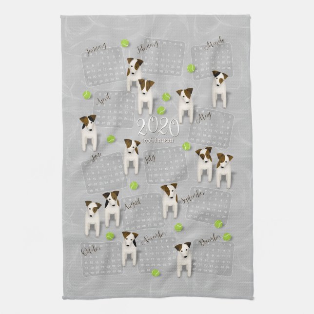 Paño De Cocina Calendario gris 2020 de Parson Jack Russell Terrie (Vertical)