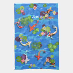 Paño De Cocina Calendario japonés de estanques de peces Koi 2026
