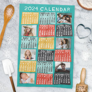 Paño De Cocina Calendario mensual de 2024 Año Collage de fotos mo