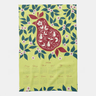 Paño De Cocina Calendario Partridge Pear Tree 2026 - Verde Bartle
