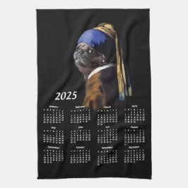 Paño De Cocina Calendario Pug w/Pearl Earring Vermeer Painting 20