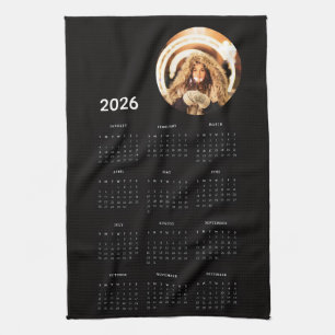 Paño De Cocina Calendario redondo de fotos de 2026 negro