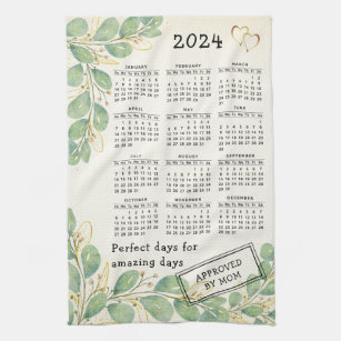 Paño De Cocina Calendario Rústico Personalizado Eucalyptus 2024