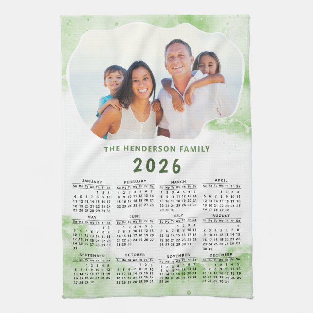 Paño De Cocina Calendario verde de fotografía 2026 (Vertical)