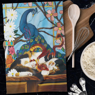 Paño De Cocina Calico Cat Dragon Red