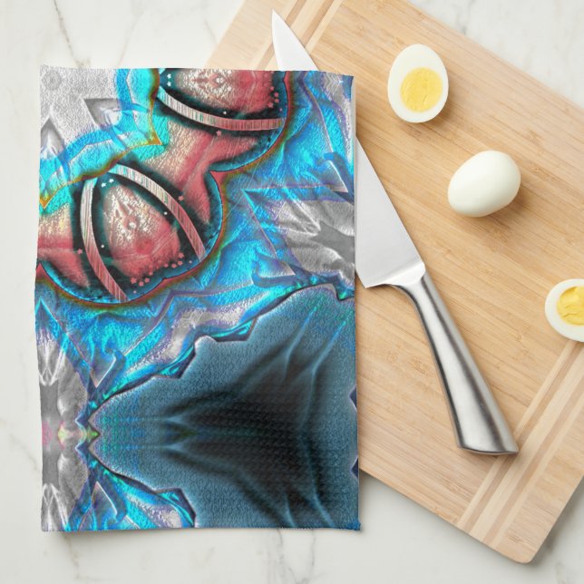 Paño De Cocina Calidoscopio cian y plata con pintado áspero (Doblado Cuarto)