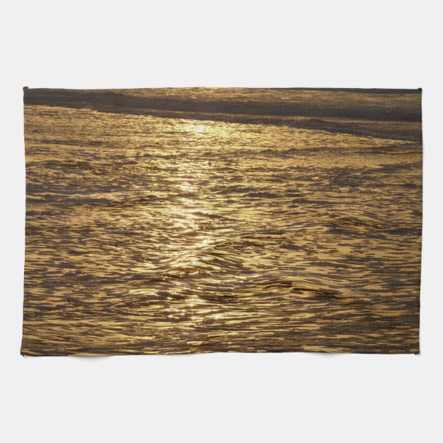 Paño De Cocina California Sunset Waves Ocean Seascape (Horizontal)