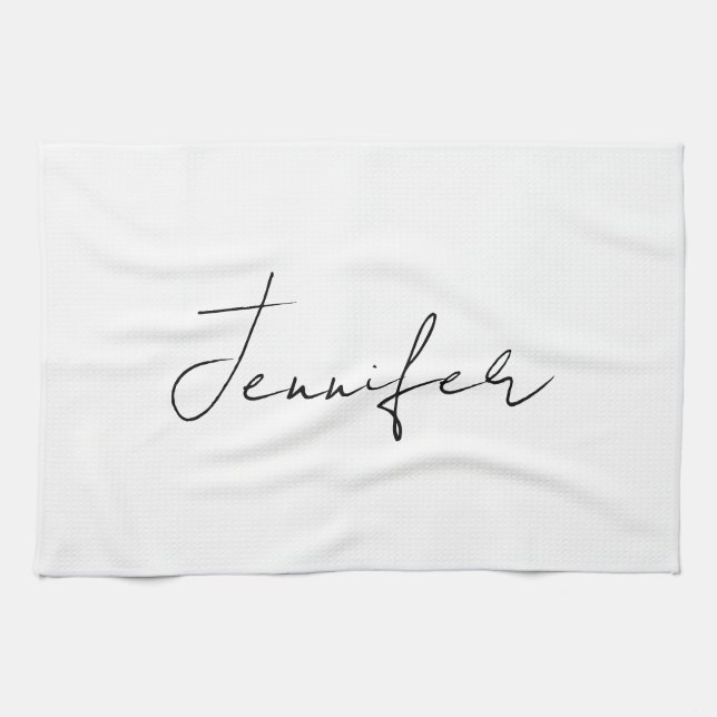 Paño De Cocina Caligrafía Elegante Llanto Blanco Negro Nombre sim (Horizontal)