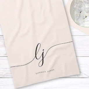 Paño De Cocina Caligrafía Neutral Simple Elegante Monograma