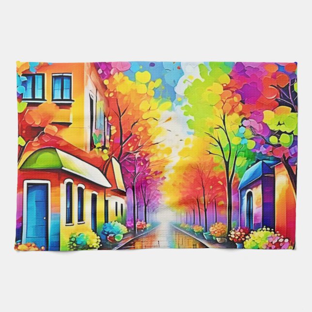 Paño De Cocina Calle Arcoiris: Ciudad Vivid (Horizontal)