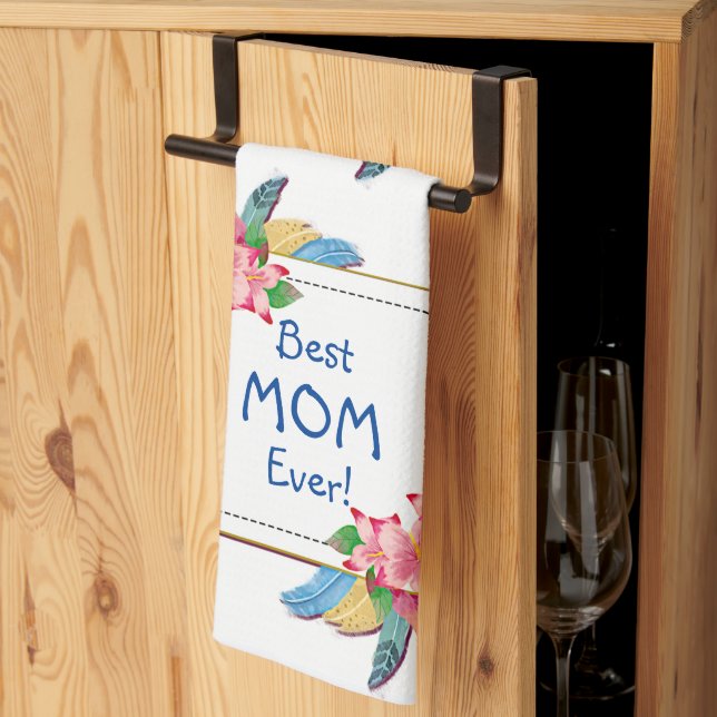 Paño De Cocina Cambiar texto Añadir nombre Flores Boho Mejor mamá (Pliegue de tercios)