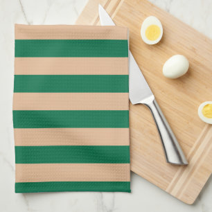 Paño De Cocina Camel beige y raya verde clásica