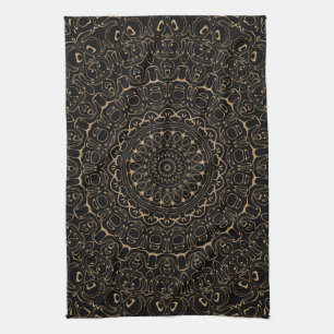 Paño De Cocina Camel Tan Mandala con elegante simetría