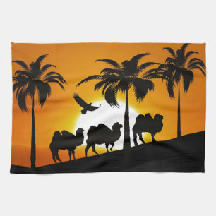 Paño De Cocina Camellos del desierto en la puesta del sol