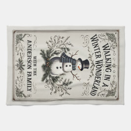 Paño De Cocina Caminando en invierno un hombre de nieve maravilla