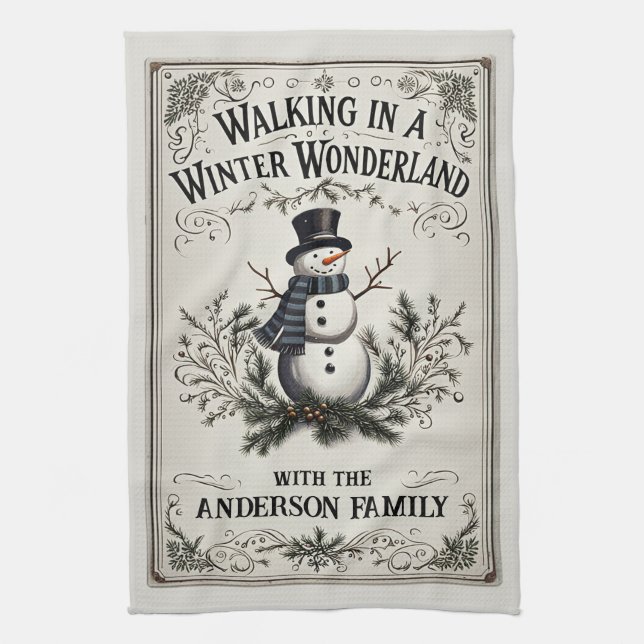 Paño De Cocina Caminando en invierno un hombre de nieve maravilla (Vertical)